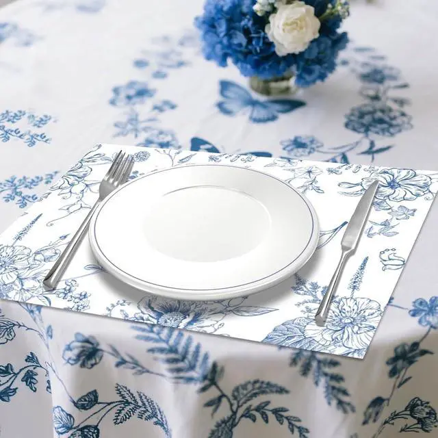 Alt view image 4 of 7 - 50 Pcs Blue Porcelain Paper Placemats, 11x16 Inch Blue Floral Disposable Placemats Spring Summer Flowers Chinoiserie Table Mats for Wedding Baby Shower Birthday Home Party Supplies