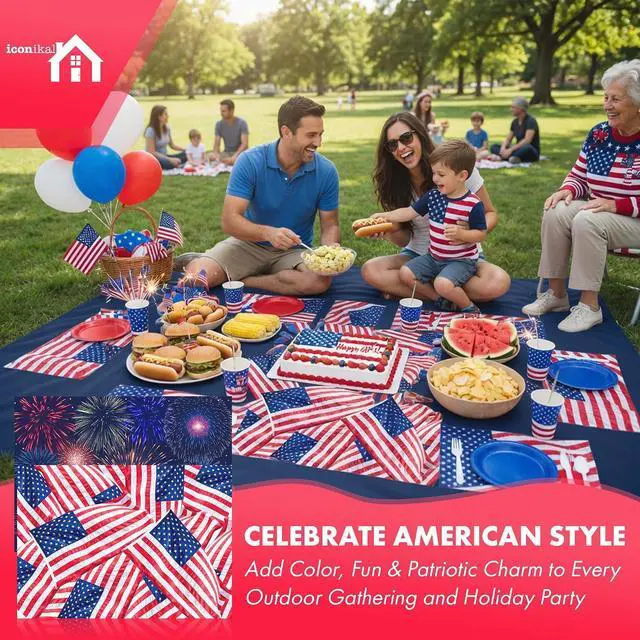 Alt view image 6 of 7 - Iconikal 22-Pack Patriotic Disposable Paper Placemats 2-Sided Reversible