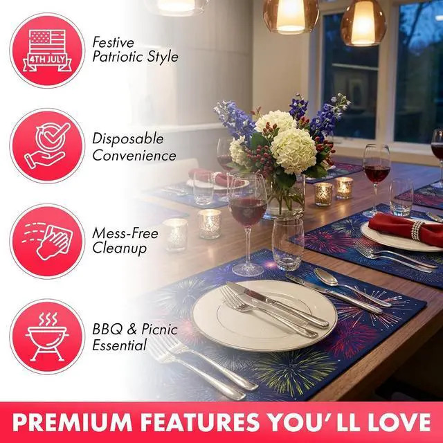 Alt view image 2 of 7 - Iconikal 22-Pack Patriotic Disposable Paper Placemats 2-Sided Reversible