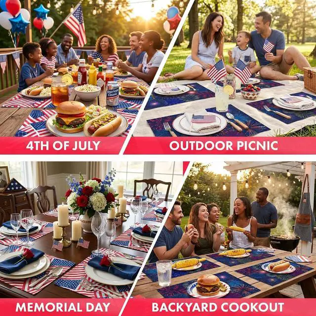 Alt view image 4 of 7 - Iconikal 22-Pack Patriotic Disposable Paper Placemats 2-Sided Reversible