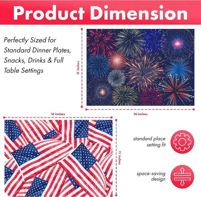 Alt view image 7 of 7 - Iconikal 22-Pack Patriotic Disposable Paper Placemats 2-Sided Reversible