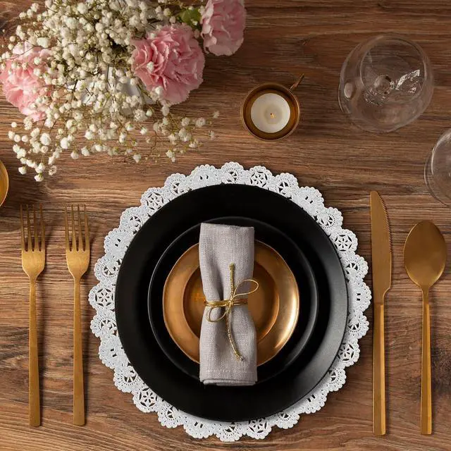 Alt view image 3 of 7 - Round Paper Lace Table Doilies 12 inch White Decorative Tableware Disposable Placemats; Made in Canada (Pack of 50)