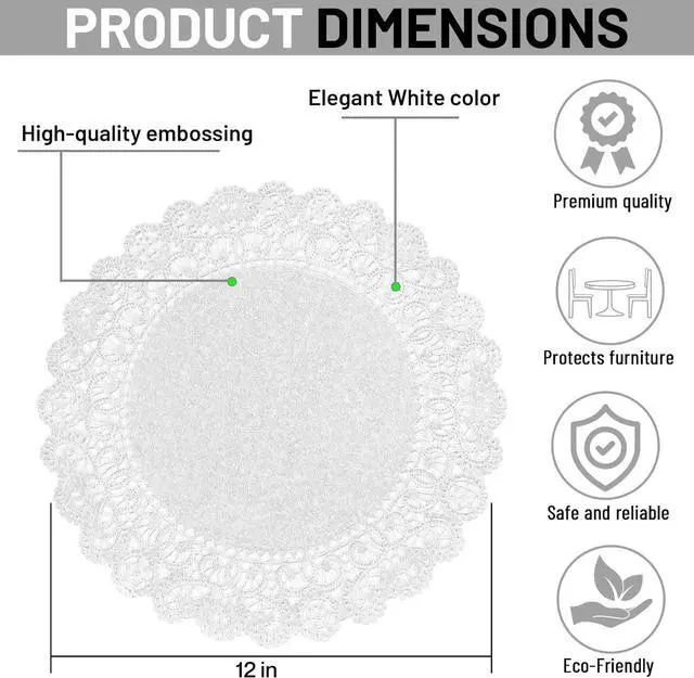 Alt view image 4 of 7 - Round Paper Lace Table Doilies 12 inch White Decorative Tableware Disposable Placemats; Made in Canada (Pack of 50)