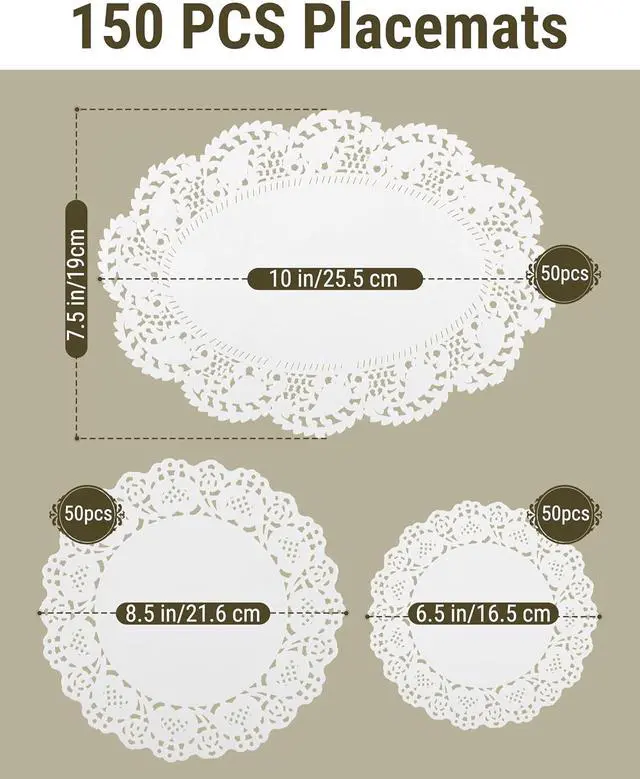 Alt view image 2 of 7 - 150 PCS Paper Doilies,Assorted Sizes White Lace Paper Doilies,Placemats for Party Table Cakes Desserts Crafts.