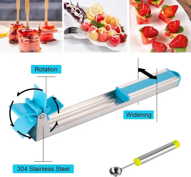 Alt view image 5 of 7 - Watermelon Slicer Cube Cutter Knife Corer Windmill Stainless Steel Fruit Tools With Melon Baller Scooper Easy Unique Kitchen Gadgets Home Gift (Bule)