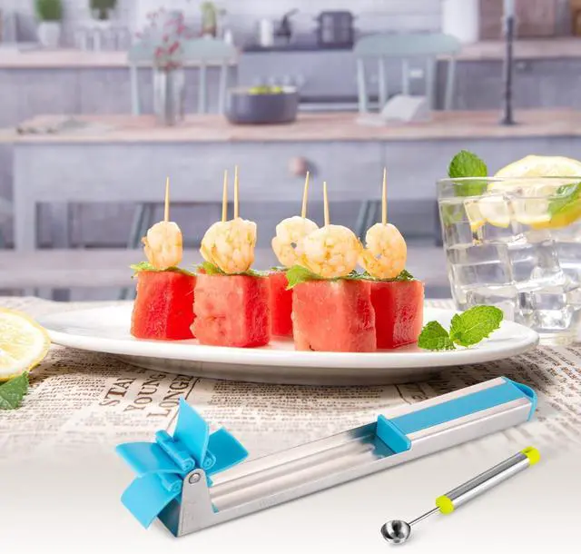 Alt view image 6 of 7 - Watermelon Slicer Cube Cutter Knife Corer Windmill Stainless Steel Fruit Tools With Melon Baller Scooper Easy Unique Kitchen Gadgets Home Gift (Bule)