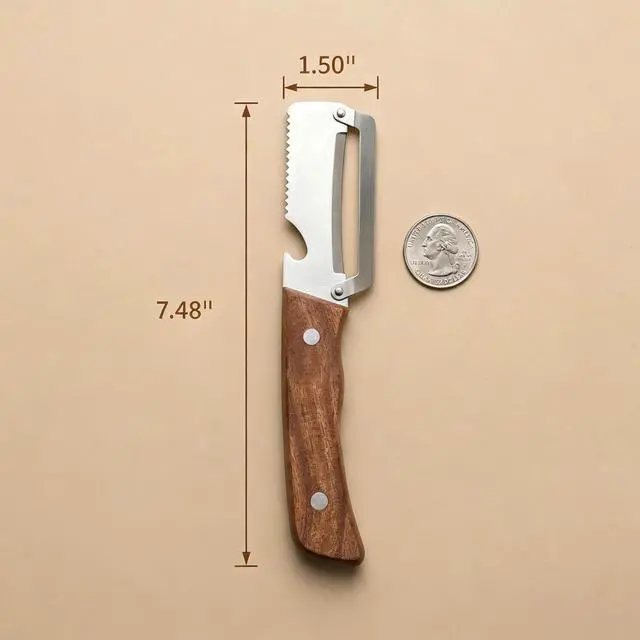 Alt view image 3 of 7 - Multi-functional Vegetable Peeler, Natural Wooden Handle with Bottle Opener, Premium Stainless Steel Peeler, Kitchen Tool for Fruits & Vegetables