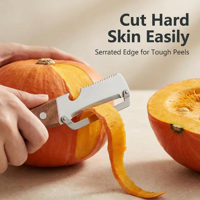 Alt view image 4 of 7 - Multi-functional Vegetable Peeler, Natural Wooden Handle with Bottle Opener, Premium Stainless Steel Peeler, Kitchen Tool for Fruits & Vegetables