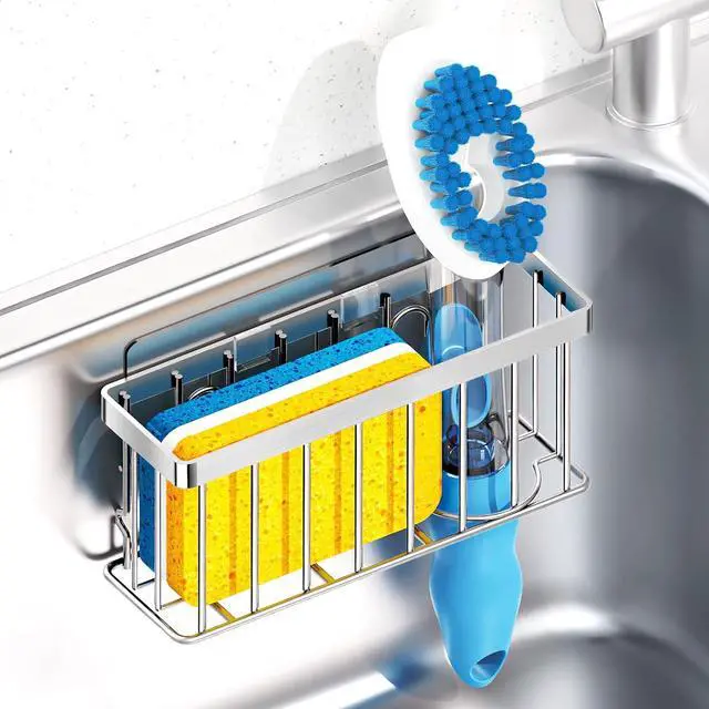 Main image of MURLONG Sponge Holder for Kitchen Sink,Sink Caddy Organizer with Suction Cups/Adhesive Strips,Dish Sponge Holder Design for Sponges,Scrubber,Stoppers-Silver