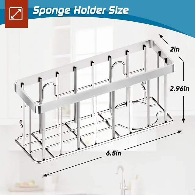 Alt view image 2 of 7 - MURLONG Sponge Holder for Kitchen Sink,Sink Caddy Organizer with Suction Cups/Adhesive Strips,Dish Sponge Holder Design for Sponges,Scrubber,Stoppers-Silver