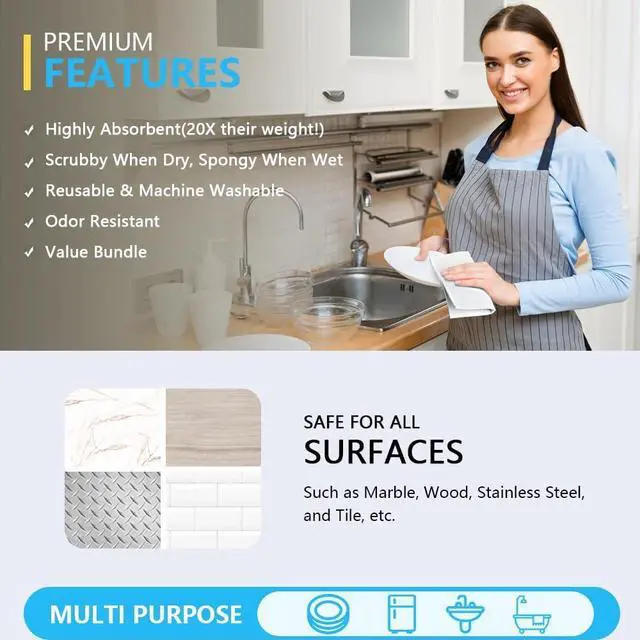 Alt view image 2 of 7 - AIDEA Swedish Dishcloths for Kitchen, 10PK, Reusable Paper Towels, 7" x 6" | Absorbent Sponge Dish Cloth, Dishcloths for Washing Dishes, Swedish Towels for Home, Kitchen, Glass, White