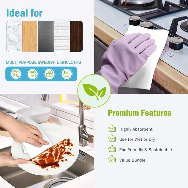 Alt view image 6 of 7 - AIDEA Swedish Dishcloths for Kitchen, 10PK, Reusable Paper Towels, 7" x 6" | Absorbent Sponge Dish Cloth, Dishcloths for Washing Dishes, Swedish Towels for Home, Kitchen, Glass, White