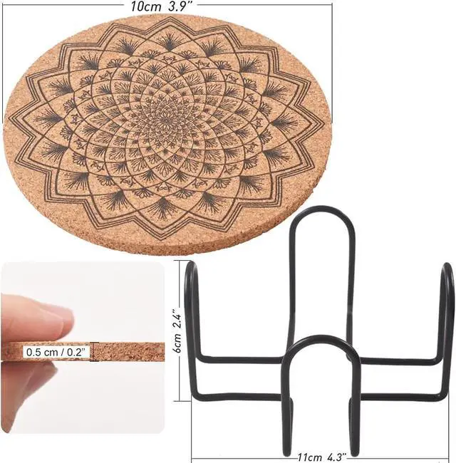 Alt view image 3 of 5 - ionEgg Cork Coasters for Drinks Reusable Cup Coaster for Cold or Warm Drinks, Pack of 9 with Metal Holder