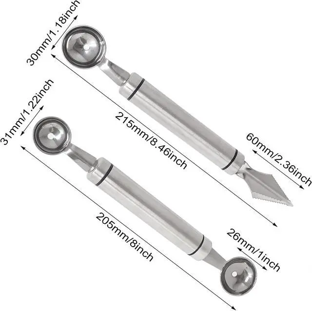 Alt view image 2 of 7 - Honbay 2PCS Stainless Steel Double-Headed Melon Baller Scoop Fruit Carving Knife Dual-Purpose Cooking Spoon Kitchen Tools for Watermelon Cantaloupe Ice Cream Sorbet Dessert