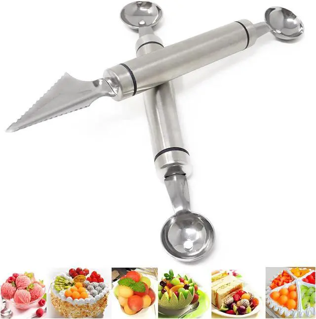 Alt view image 4 of 7 - Honbay 2PCS Stainless Steel Double-Headed Melon Baller Scoop Fruit Carving Knife Dual-Purpose Cooking Spoon Kitchen Tools for Watermelon Cantaloupe Ice Cream Sorbet Dessert