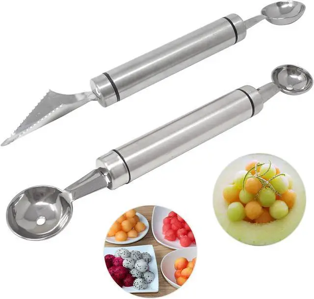 Alt view image 3 of 7 - Honbay 2PCS Stainless Steel Double-Headed Melon Baller Scoop Fruit Carving Knife Dual-Purpose Cooking Spoon Kitchen Tools for Watermelon Cantaloupe Ice Cream Sorbet Dessert