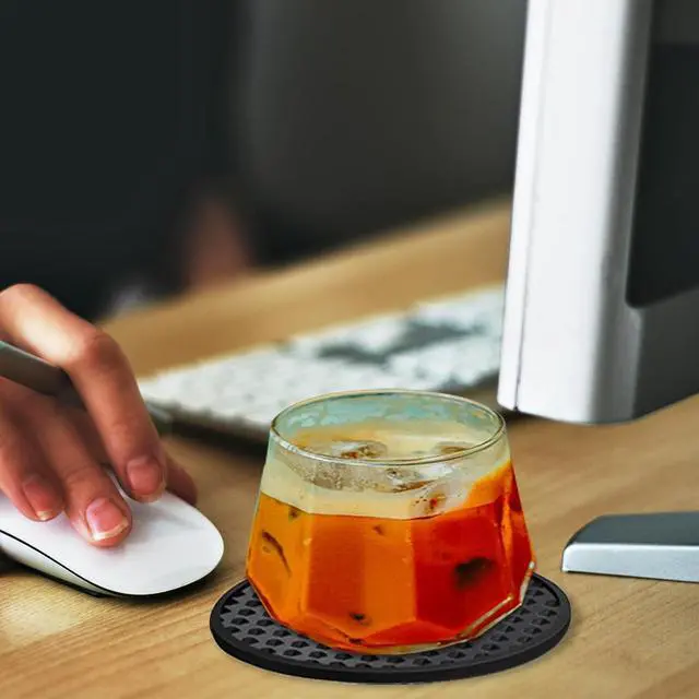 Alt view image 6 of 7 - Silicone Coasters 6 Pack with Holder, Non-Slip Non-Stick Heat Resistant Cup Mat, Washable for Home Office Bar (Black)
