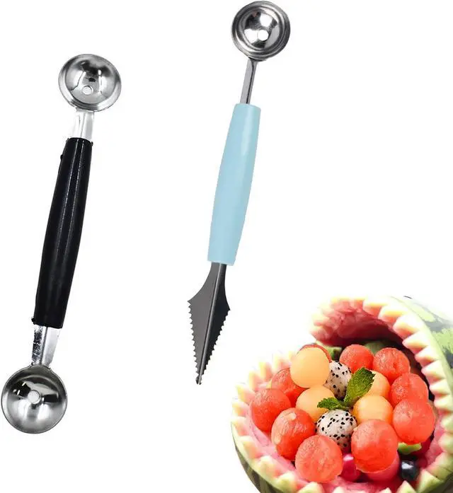 Main image of 2 Pack Melon Baller Scoop Set Stainless Steel Double-headed Carving Knife Watermelon Cantaloupe Scooper for Cutting and Scooping Fruit Melons