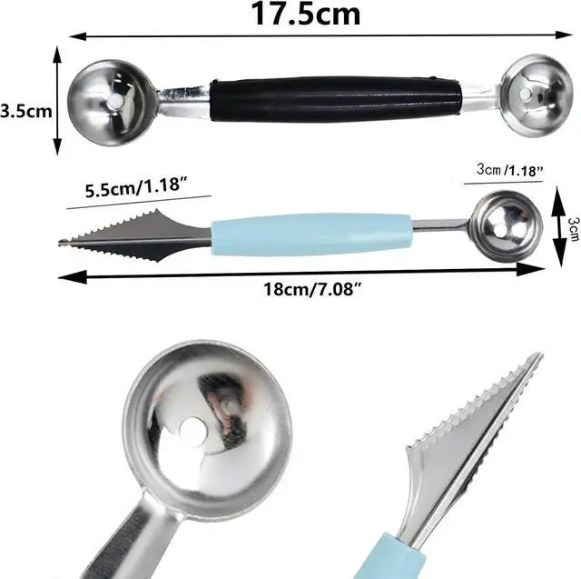 Alt view image 2 of 6 - 2 Pack Melon Baller Scoop Set Stainless Steel Double-headed Carving Knife Watermelon Cantaloupe Scooper for Cutting and Scooping Fruit Melons