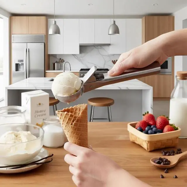 Alt view image 2 of 7 - Premium Ice Cream Scoop with Trigger Ice Cream Scooper Stainless Steel, Heavy Duty Metal Icecream Scoop Spoon Dishwasher Safe, Perfect for Frozen Yogurt, Gelatos, Sundaes, Silver Large