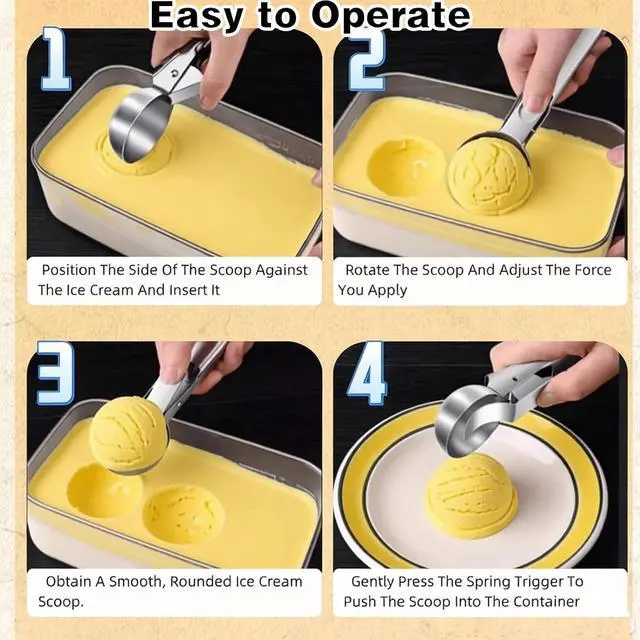 Alt view image 5 of 7 - Premium Ice Cream Scoop with Trigger Ice Cream Scooper Stainless Steel, Heavy Duty Metal Icecream Scoop Spoon Dishwasher Safe, Perfect for Frozen Yogurt, Gelatos, Sundaes, Silver Large