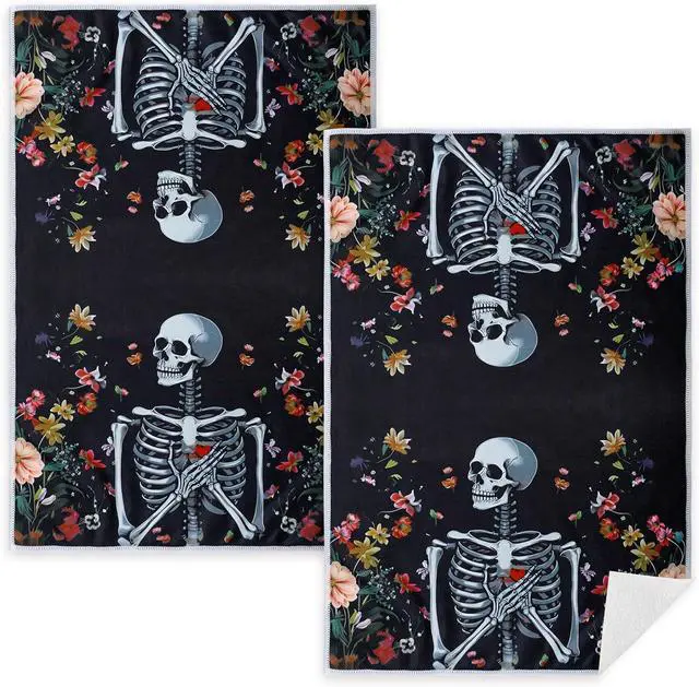 Main image of Gothic Skull Kitchen Towels, Cute Goth Flower Skull Microfiber Hand Towels with Hanging Loop for Women Girl, 2 Pack 16×24 Inch Kitten Reusable Dish Tea Towel for Home Kitchen Bathroom Decor Dishcloths