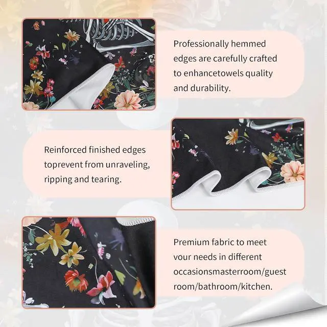 Alt view image 5 of 7 - Gothic Skull Kitchen Towels, Cute Goth Flower Skull Microfiber Hand Towels with Hanging Loop for Women Girl, 2 Pack 16×24 Inch Kitten Reusable Dish Tea Towel for Home Kitchen Bathroom Decor Dishcloths