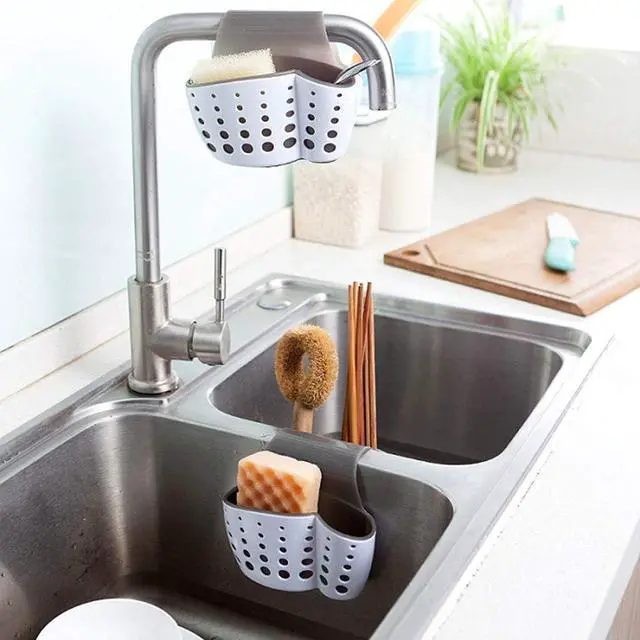 Alt view image 6 of 7 - Kitchen Sink Caddy Sponge Soap Holder Hang Basket for Scrubber Dish Brush Kitchen Accessories Organizer (White,Saddle-shaped)