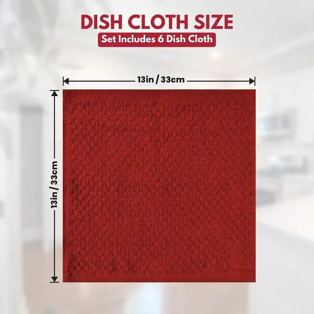 Alt view image 3 of 7 - Infinitee Xclusives Premium Dish Cloth 100% Cotton 12 x 12 Inches |Pack of 4| - Ultra Soft Tea Towels - Highly Absorbent Kitchen Rags - Terry Dishcloth for Kitchen and Household Cleaning |Red|
