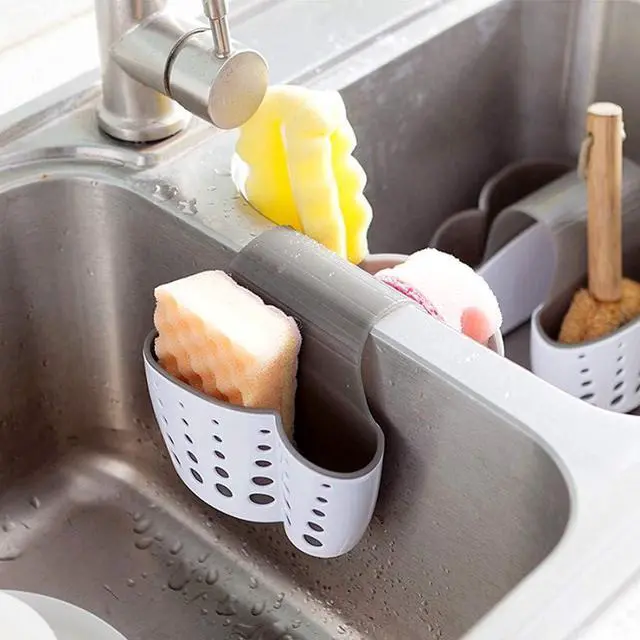 Alt view image 7 of 7 - Kitchen Sink Caddy Sponge Soap Holder Hang Basket for Scrubber Dish Brush Kitchen Accessories Organizer (White,Saddle-shaped)