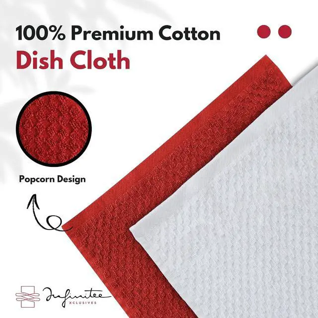 Alt view image 7 of 7 - Infinitee Xclusives Premium Dish Cloth 100% Cotton 12 x 12 Inches |Pack of 4| - Ultra Soft Tea Towels - Highly Absorbent Kitchen Rags - Terry Dishcloth for Kitchen and Household Cleaning |Red|