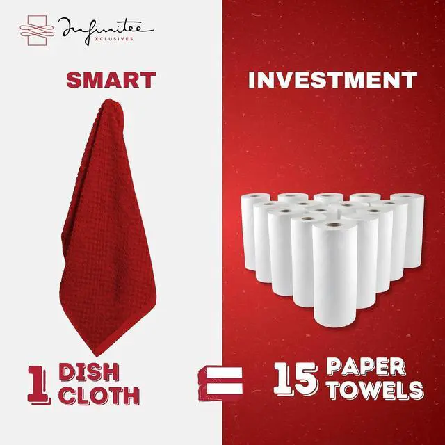 Alt view image 6 of 7 - Infinitee Xclusives Premium Dish Cloth 100% Cotton 12 x 12 Inches |Pack of 4| - Ultra Soft Tea Towels - Highly Absorbent Kitchen Rags - Terry Dishcloth for Kitchen and Household Cleaning |Red|