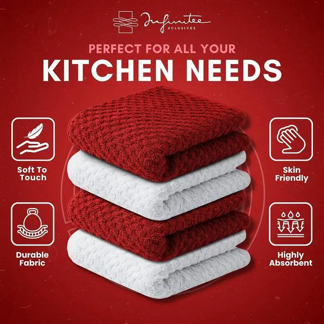 Alt view image 5 of 7 - Infinitee Xclusives Premium Dish Cloth 100% Cotton 12 x 12 Inches |Pack of 4| - Ultra Soft Tea Towels - Highly Absorbent Kitchen Rags - Terry Dishcloth for Kitchen and Household Cleaning |Red|