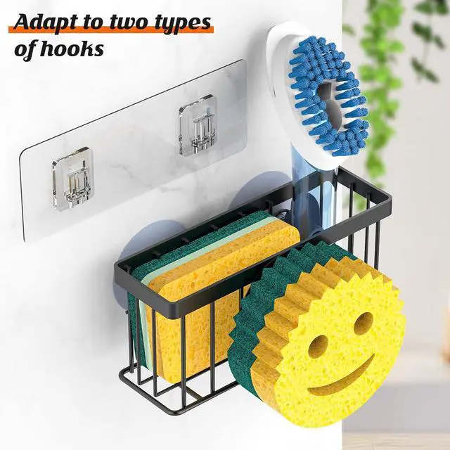 Alt view image 3 of 7 - MURLONG Sponge Holder Smiley Face, Sink Organizer with 2 Suction Cups/1 Adhesive Strips, Designed for Sponge, Soap, Dish Brush, Scrubber - Black