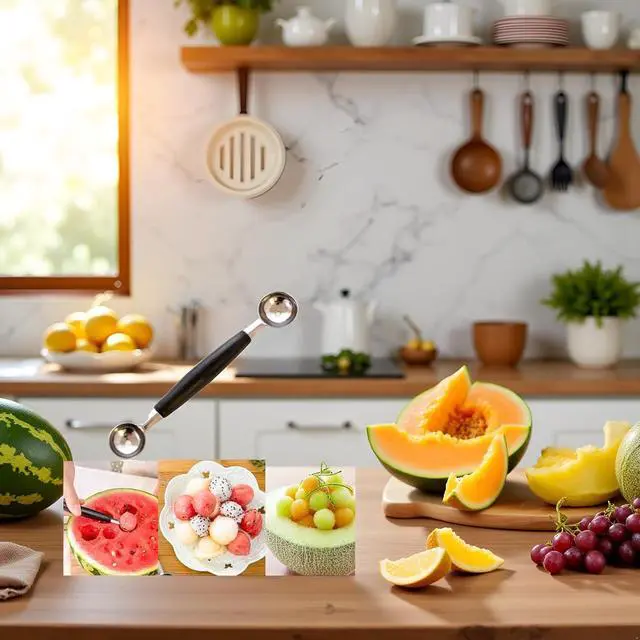 Alt view image 2 of 7 - 2 in 1 Stainless Steel Melon Ballers Melon Scoop,Double-Sided Fruit Melon Baller Spoon, Suitable Watermelon Cantaloupe Ice Cream Comfortable Non-Slip Grip Kitchen Utensils and Gadgets