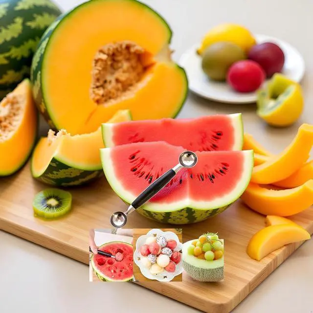 Alt view image 3 of 7 - 2 in 1 Stainless Steel Melon Ballers Melon Scoop,Double-Sided Fruit Melon Baller Spoon, Suitable Watermelon Cantaloupe Ice Cream Comfortable Non-Slip Grip Kitchen Utensils and Gadgets