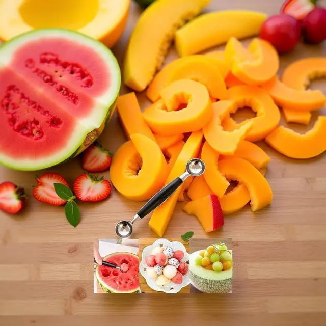 Alt view image 5 of 7 - 2 in 1 Stainless Steel Melon Ballers Melon Scoop,Double-Sided Fruit Melon Baller Spoon, Suitable Watermelon Cantaloupe Ice Cream Comfortable Non-Slip Grip Kitchen Utensils and Gadgets