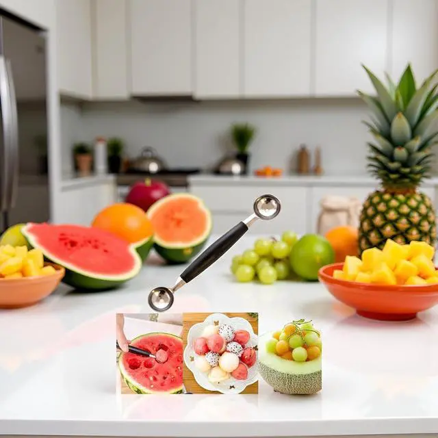 Alt view image 6 of 7 - 2 in 1 Stainless Steel Melon Ballers Melon Scoop,Double-Sided Fruit Melon Baller Spoon, Suitable Watermelon Cantaloupe Ice Cream Comfortable Non-Slip Grip Kitchen Utensils and Gadgets