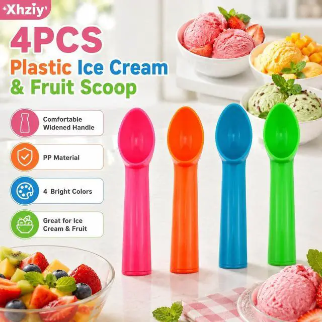 Alt view image 6 of 7 - 4 Pack Plastic Ice Cream Scoop, Small Fruit Baller for Watermelon | 7.2 x 1.2 Inch Plastic Design; Smooth Curved Bowl; Wide Comfortable Handle; 4 Colors for Fruit, Sorbet and Cupcakes