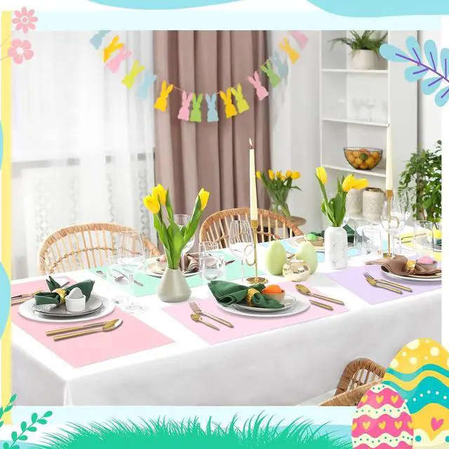 Alt view image 4 of 6 - Fullhawl 60 Pcs Pastel Paper Placemats, Disposable Rectangular Table Setting Mats for Easter, Spring Tea Party & Gender Neutral Baby Shower Decor, 10 x 14 Inch