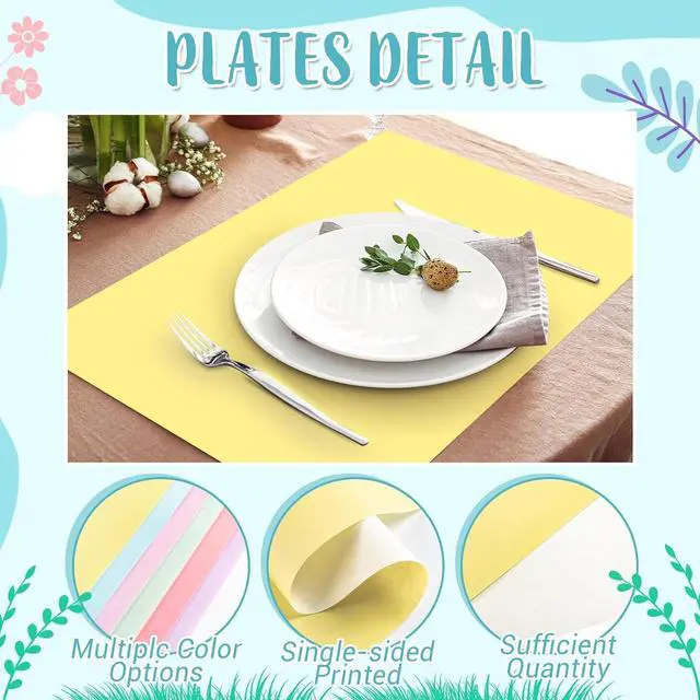 Alt view image 3 of 6 - Fullhawl 60 Pcs Pastel Paper Placemats, Disposable Rectangular Table Setting Mats for Easter, Spring Tea Party & Gender Neutral Baby Shower Decor, 10 x 14 Inch