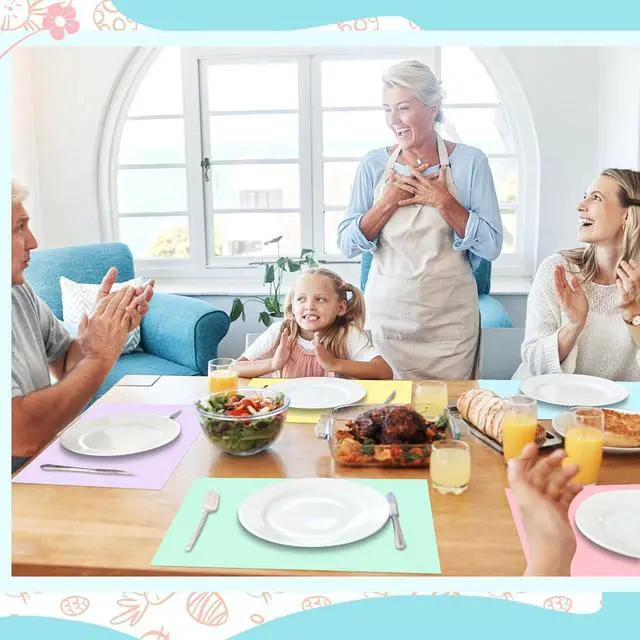 Alt view image 5 of 6 - Fullhawl 60 Pcs Pastel Paper Placemats, Disposable Rectangular Table Setting Mats for Easter, Spring Tea Party & Gender Neutral Baby Shower Decor, 10 x 14 Inch