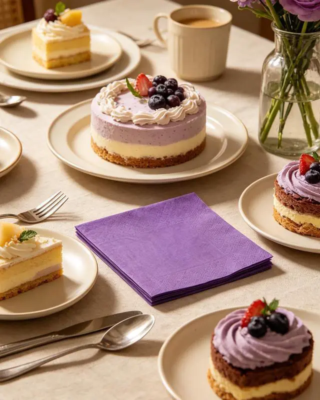 Alt view image 5 of 7 - Purple Cocktail Napkins 5 * 5inch Disposable Beverage Napkin Paper for Cocktail, Wedding, Dinner, Birthday Party Dessert Wine Paper Napkins 120 Count