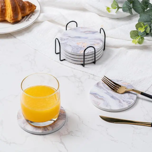 Alt view image 5 of 7 - 6Pcs Absorbent Coasters Set with Holder,Ceramic Drink Coaster,4 inA8 | Marble Style Ceramic Drink Coaster,Suitable for Kinds of Cups,Modern Style Coaster for Coffee Table