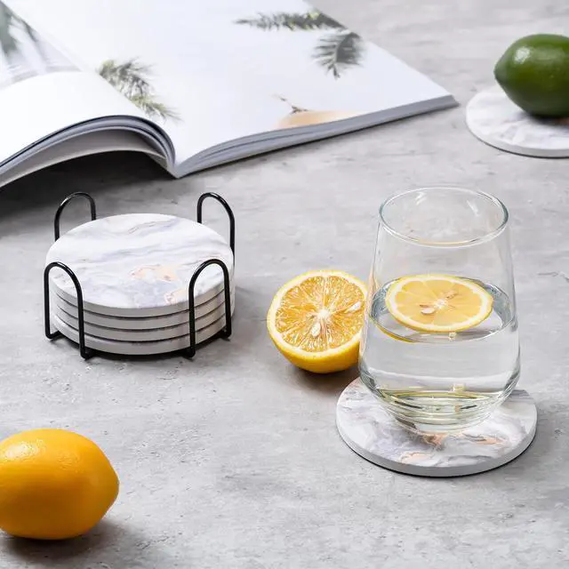 Alt view image 6 of 7 - 6Pcs Absorbent Coasters Set with Holder,Ceramic Drink Coaster,4 inA8 | Marble Style Ceramic Drink Coaster,Suitable for Kinds of Cups,Modern Style Coaster for Coffee Table