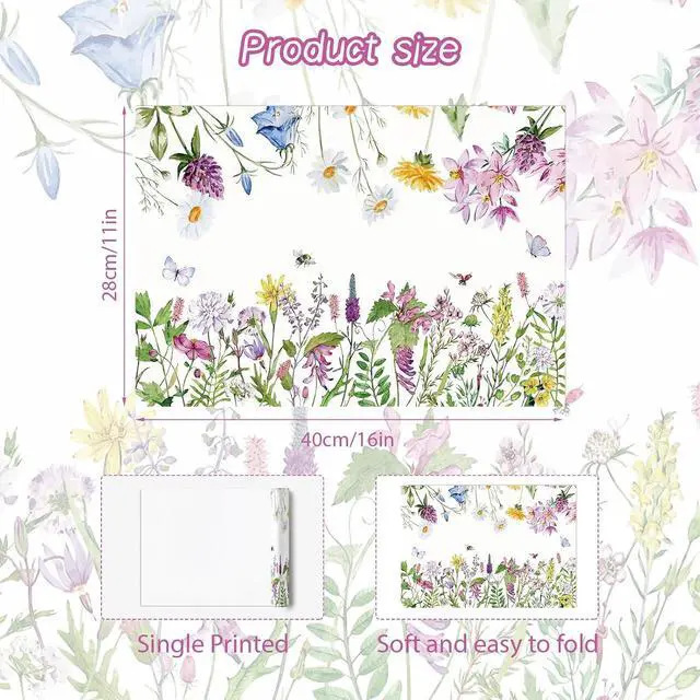 Alt view image 2 of 7 - Paper Placemats Disposable 50 Pack Spring Flowers Placemats 16x 11 Inch Summer Seasonal Paper Table Mats for Home Kitchen Dining Table Decoration