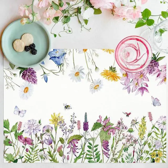Alt view image 4 of 7 - Paper Placemats Disposable 50 Pack Spring Flowers Placemats 16x 11 Inch Summer Seasonal Paper Table Mats for Home Kitchen Dining Table Decoration