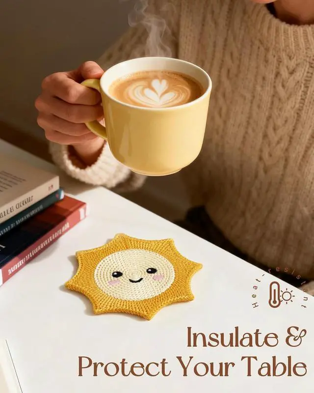 Alt view image 4 of 6 - Slohif Cute Woven Drink Coasters Funny Gifts for Home Desk Coffee Table-Creative Inspirational Crochet Decor Gift Office Cup Coaster Accessories for Women Family (3pcs)