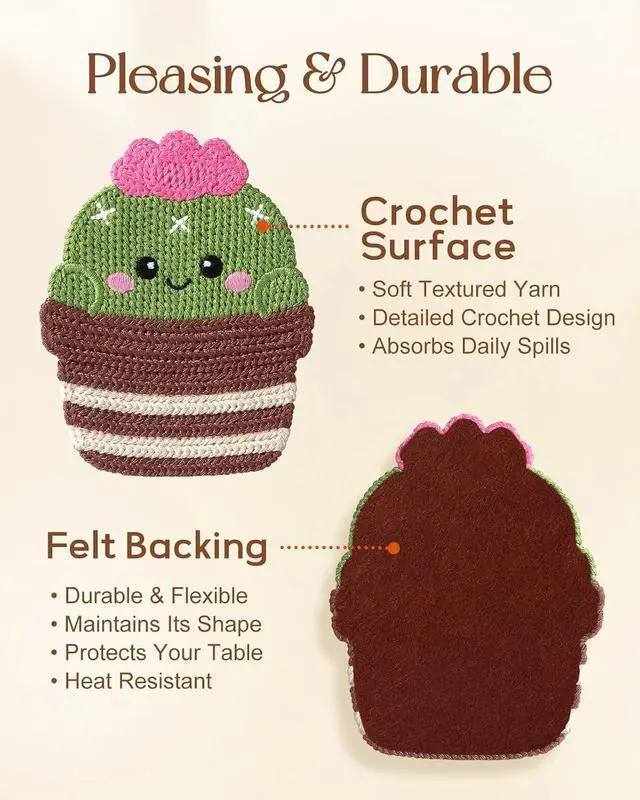 Alt view image 3 of 6 - Slohif Cute Woven Drink Coasters Funny Gifts for Home Desk Coffee Table-Creative Inspirational Crochet Decor Gift Office Cup Coaster Accessories for Women Family (3pcs)
