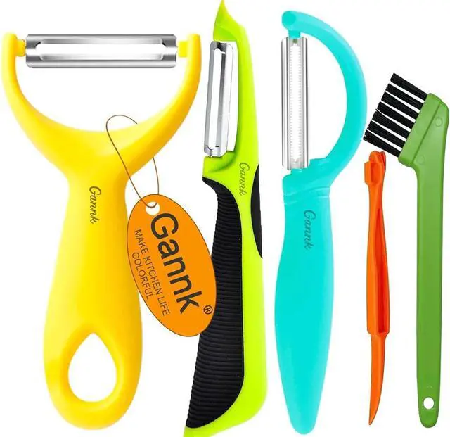 Main image of GANNK Vegetable Potato Peelers for Kitchen, Ultra Sharp Stainless Steel Blades Easy Peeling Apple Fruit Veggie Carrot Cucumber, W/Orange peeler, Dishwasher Safe